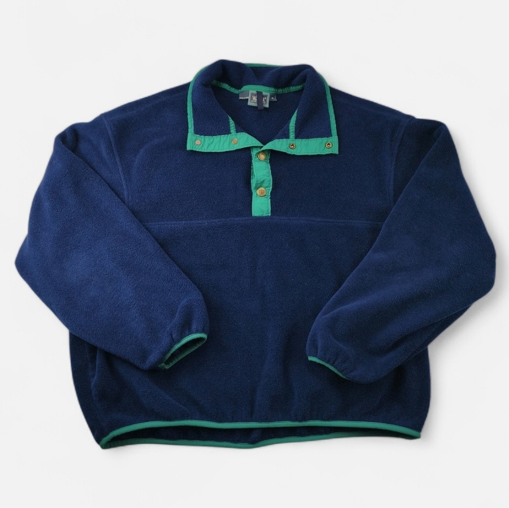 Woolrich Fleece Pullover Navy Green Vintage Made in USA XL Outdoor Winter